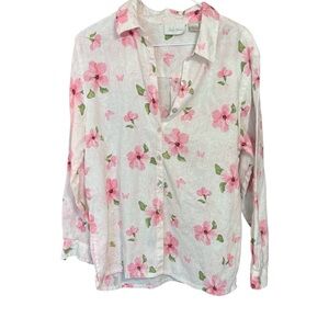 Studio  Works Floral Button Front Blouse Women’s Size Large Linen